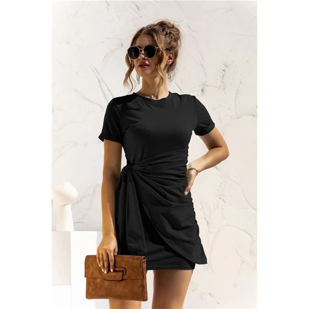 SUMMER 2021 BODYCON DRESS WITH SIDE WRAP - BLACK